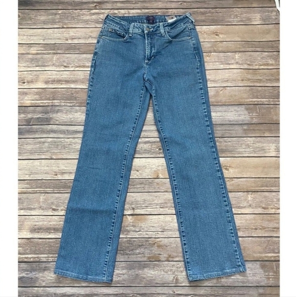 NYDJ Floral Embroidered Slim Straight Medium Wash Jeans - Picture 5 of 7